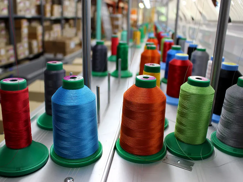 Range of embroidery thread cones, close up